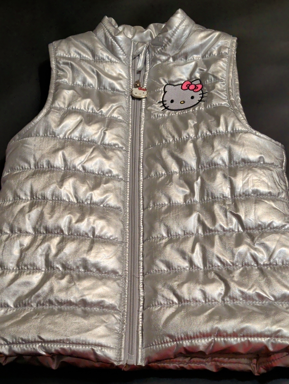 Silver Quilted Vest with Hello Kitty Patch